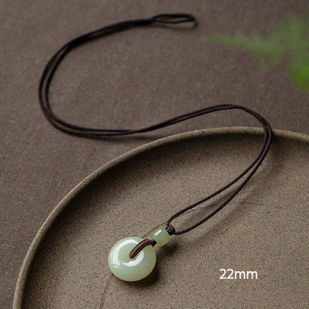 Buddha Stones Natural Round Jade Peace Buckle Luck Prosperity Necklace Pendant Necklaces & Pendants BS Non-Adjustable String 64cm 22mm
