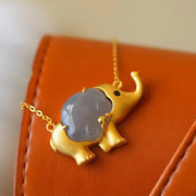 Buddha Stones Gray Jade Elephant Protection Necklace Pendant Necklaces & Pendants BS Gray Jade
