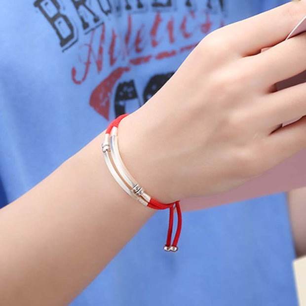 Buddha Stones 925 Sterling Silver Red String Layered Braid Bracelet Bracelet BS 9