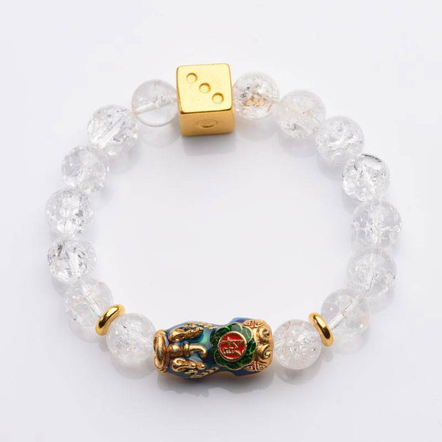 Buddha Stones Color-Changing Pixiu White Crystal Dice Wealth Bracelet Bracelet BS 5