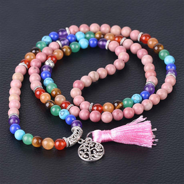 Buddha Stones 108 Mala Beads Rhodonite Blue Crystal Lazulite Healing Bracelet Mala Bracelet BS 3