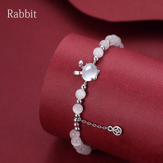 Buddha Stones 925 Sterling Silver Year of the Dragon Chinese Zodiac Natural Cat's Eye Chalcedony Copper Coin Success Bracelet Bracelet BS Rabbit(Wrist Circumference 14-15cm)