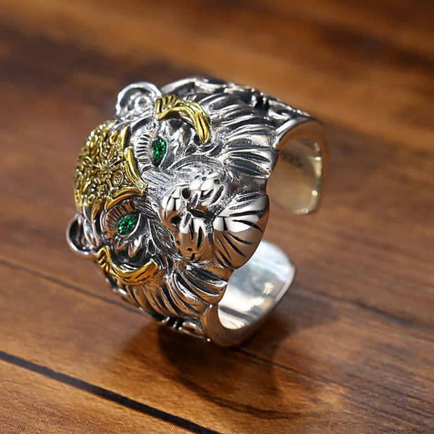 Buddha Stones Tiger King Protection Lucky Ring Ring BS 4