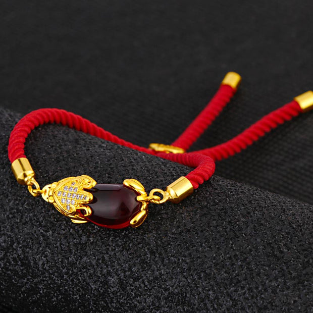 Buddhastoneshop Wealth Attractor Red Agate Pixiu Red String Bracelet