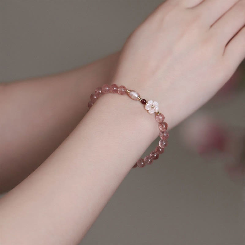 ✧ドゥルージー ピンク 桜瑪瑙 バタフライ スタンド付✧ Buddha Stones Strawberry Quartz Peach Blossom Love Bracelet