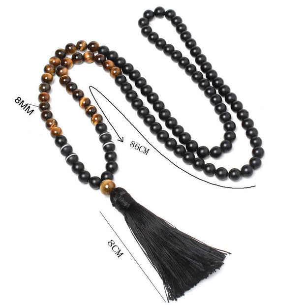 Buddha Stones Black Onyx Tiger Eye Fortune Bracelet Tassel Necklace Pendant Bracelet Necklaces & Pendants BS 4