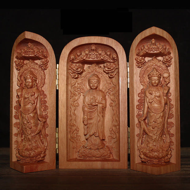 Buddha Stones Avalokitesvara Kwan Yin Buddha Cherry Wood Compassion Home Decoration Altar Prayer Altar BS Three Eastern Saints