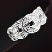 Buddha Stones Five-Emperor Coins Auspicious Wealth Adjustable Ring Ring BS 13