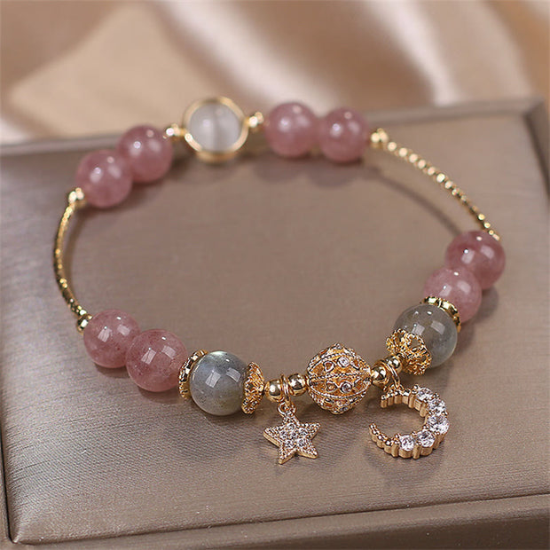Buddha Stones Strawberry Quartz Moonstone Moon Star Love Bracelet Bracelet BS 2