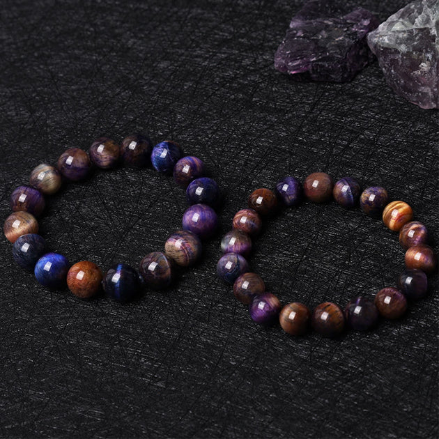 Buddha Stones Natural Purple Tiger Eye Protection Strength Bracelet 