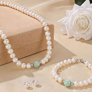 Buddha Stones 925 Sterling Silver Natural Pearl Jade Healing Necklace Bracelet Earrings With Gift Box Bracelet Necklaces & Pendants BS 6