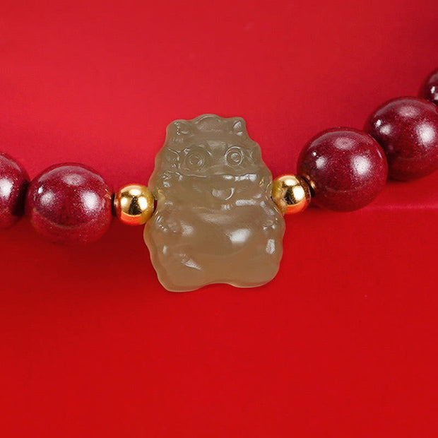 Buddha Stones 925 Sterling Silver Year of the Dragon Natural Cinnabar Hetian Jade Dragon Fu Character Ruyi As One Wishes Charm Blessing Bracelet (Extra 30% Off | USE CODE: FS30) Bracelet BS 6