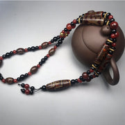 Buddha Stones Nine-Eye Dzi Bead Red Agate Wealth Health Necklace Necklace BS 4