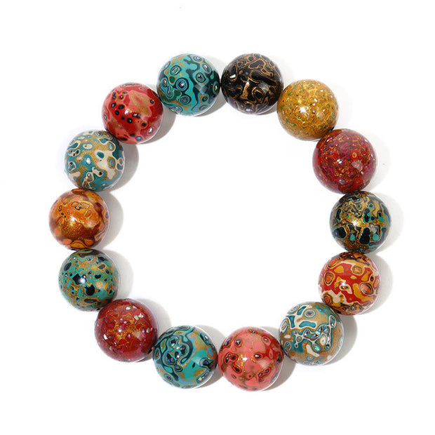 Buddha Stones Natural Multicolored Lacquer Beads Calm Bracelet