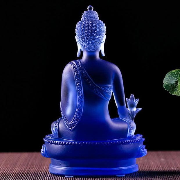 Buddha Stones Medicine Buddha Handmade Liuli Crystal Art Piece Compassion Statue Home Office Offering Decoration Decorations BS 4