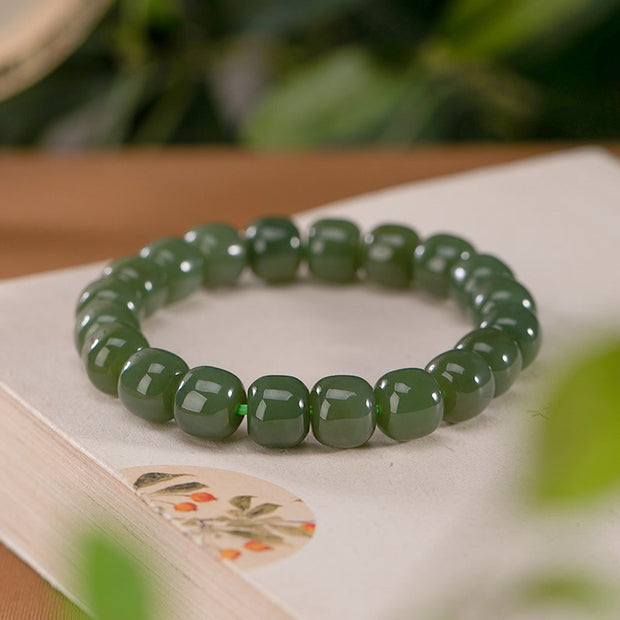 Buddha Stones Natural Cyan Jade Bead Luck Harmony Bracelet Bracelet BS 3