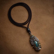 Buddha Stones Tibetan Nine-Eye Dzi Bead Turquoise Buddha Wealth Rotation Necklace Necklaces & Pendants BS 11