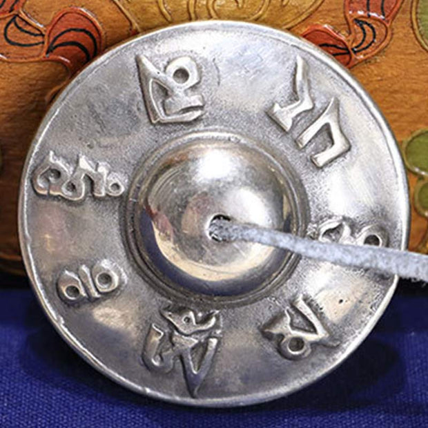 Buddha Stones Tibetan Tingsha Bell Six True Words White Copper Healing Decoration