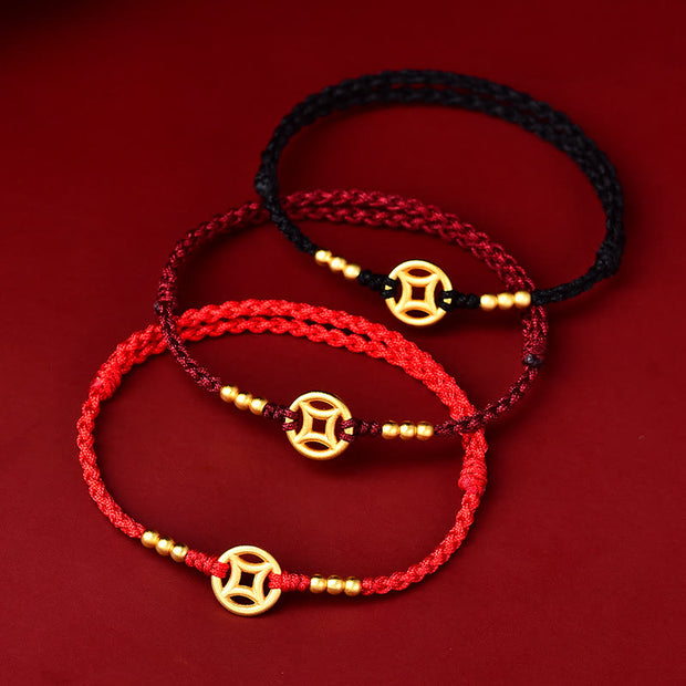 Buddha Stones Copper Coin Strength Braided String Bracelet Anklet Bracelet BS 2