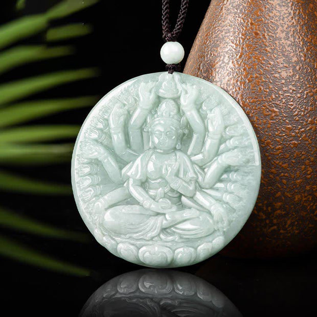 Buddha Stones Thousand-Hand Kwan Yin Avalokitesvara Jade Blessing String Necklace Pendant Necklaces & Pendants BS 6