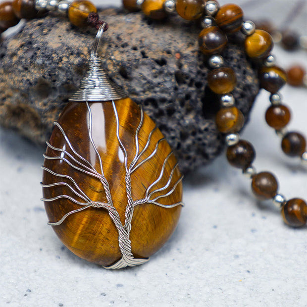Buddha Stones Natural Tiger Eye Strength Beaded Pendant Necklace Necklaces & Pendants BS 1