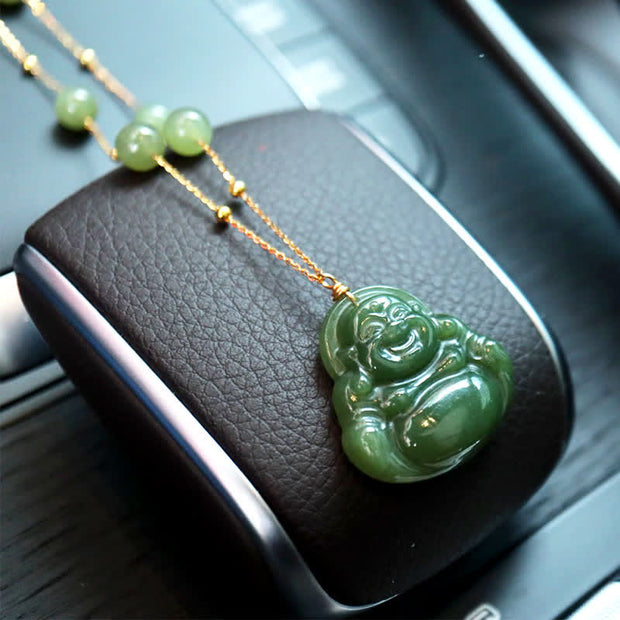 Buddha Stones Laughing Buddha Hetian Jade Luck Necklace Bead Chain Pendant Necklaces & Pendants BS 1