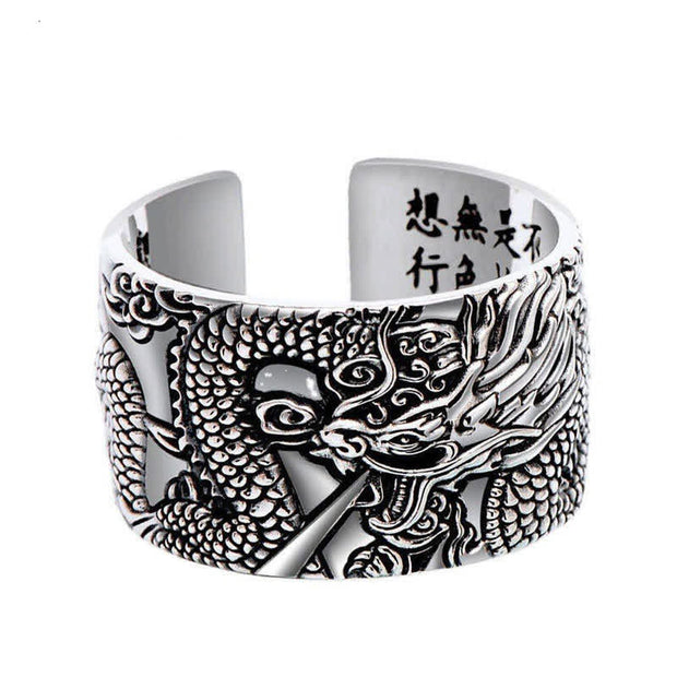 Buddha Stones Dragon Carved Pattern Protection Success Ring Ring BS 8