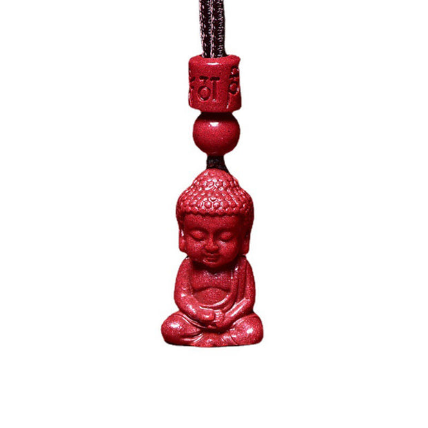 Buddha Stones Natural Cinnabar Buddha Pattern Om Mani Padme Hum Blessing String Necklace Pendant Necklaces & Pendants BS 12