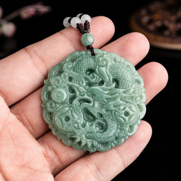 Buddha Stones Chinese Zodiac Dragon Jade Fortune Necklace String Pendant