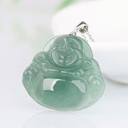 Buddha Stones 925 Sterling Silver Laughing Buddha Jade Protection Calm Necklace Chain Pendant Necklaces & Pendants BS 1