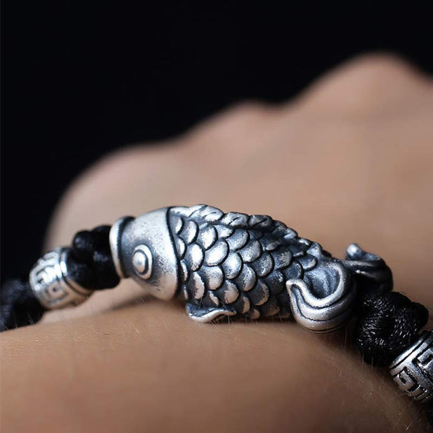 Buddha Stones Silver Luck Koi Fish Braided String Bracelet Bracelet BS 2