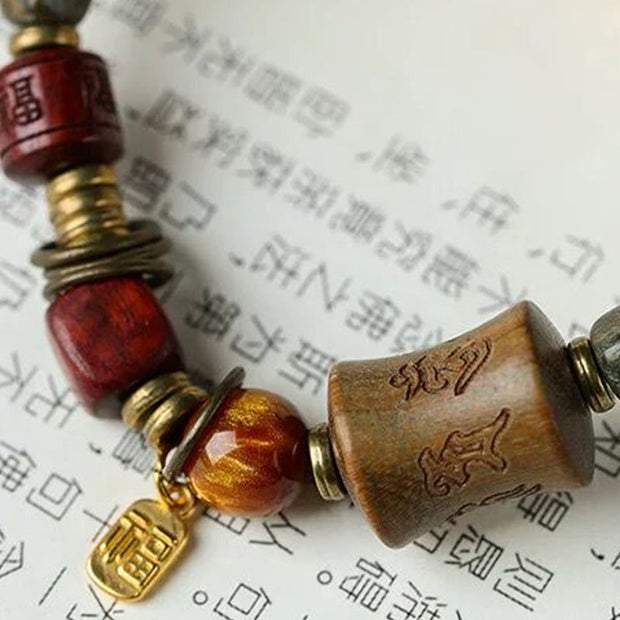 Buddha Stones Green Sandalwood Ebony Om Mani Padme Hum Engraved Peace Triple Wrap Bracelet Bracelet BS 7