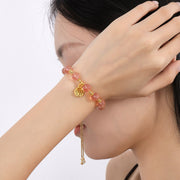 Buddha Stones 14K Gold Plated Natural Strawberry Quartz Fu Character Positive Charm Bracelet Bracelet BS 6