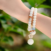 Buddha Stones Tibetan White Jade Bodhi Lotus Blessing Bracelet Bracelet BS 7