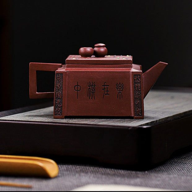 Buddha Stones Yixing All Handmade Gomoku Playing Chess Purple Clay Kung Fu Square Teapot 280ml