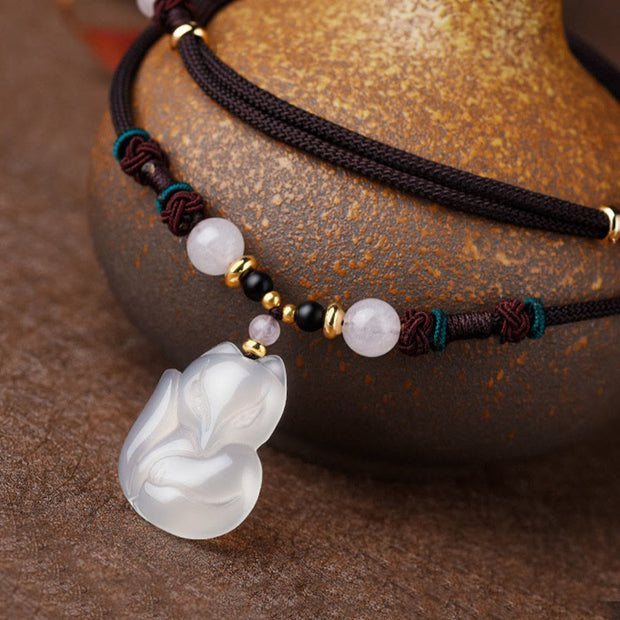 Buddha Stones Chalcedony Fox Pink Crystal Bead Harmony String Necklace Pendant