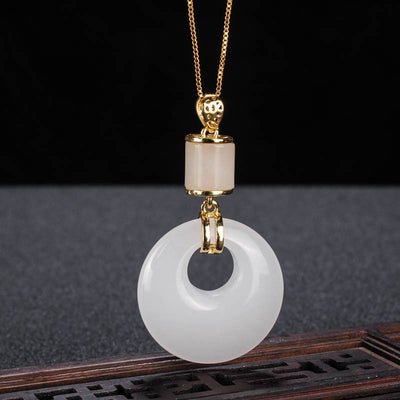 Buddha Stones White Jade Peace Buckle Happiness Necklace Pendant Necklaces & Pendants BS Gold