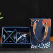 Buddha Stones Vintage Gradient Blue Chinese Gongfu Tea Cup Set Ceramic Teapot Box