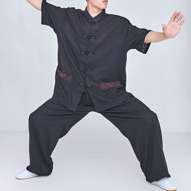 Buddha Stones Meditation Zen Prayer Spiritual Tai Chi Qigong Practice Unisex Embroidery Clothing Set Clothes BS 22