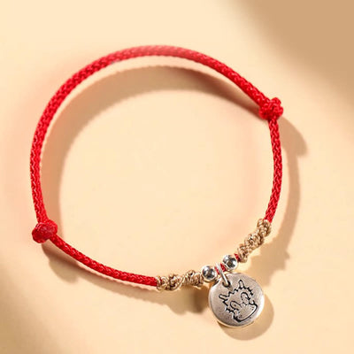Buddha Stones Handmade 999 Sterling Silver Year of the Dragon Cute Chinese Zodiac Luck Braided Bracelet Bracelet BS Red Rope Dragon(Wrist Circumference 14-17cm)