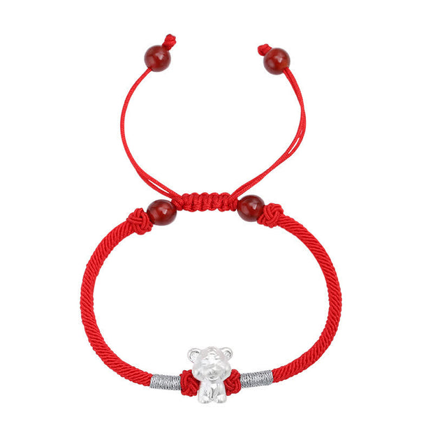 Buddha Stones 999 Sterling Silver Chinese Zodiac Luck Strength Red String Bracelet Bracelet BS 19