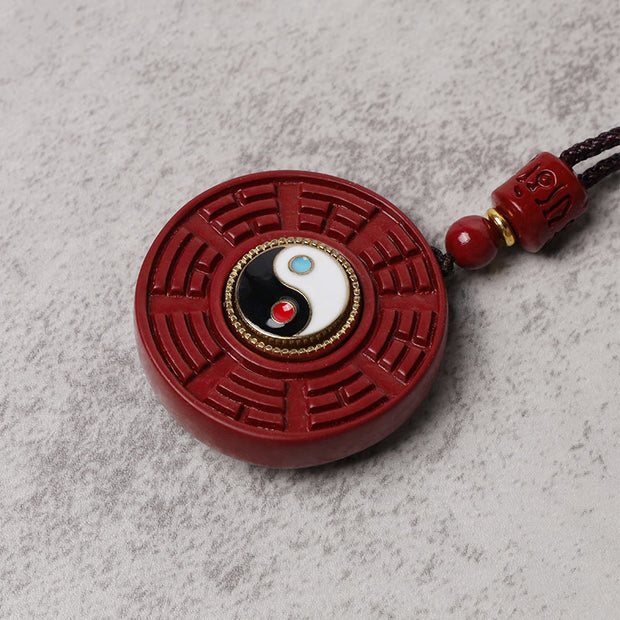 Buddha Stones Natural Cinnabar Bagua Rotatable Yin Yang Keep Away Evil Spirits Necklace Pendant Necklaces & Pendants BS 4