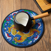 Buddha Stones Dragon Embroidery Cup Mat Pad Tea Cup Coaster Kung Fu Tea Mat Tea Mat BS 12