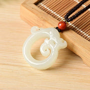 Buddha Stones White Jade Cyan Jade Dragon Protection Necklace String Pendant Necklaces & Pendants BS White Jade