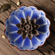 Buddha Stones Lotus Pattern Healing Ceramic Incense Burner Decoration Incense Burner BS Lotus Light Blue Clay Flower