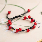 Buddha Stones Red Agate Moss Agate Cinnabar Calm Bracelet Bracelet BS Red Jasper&Black String