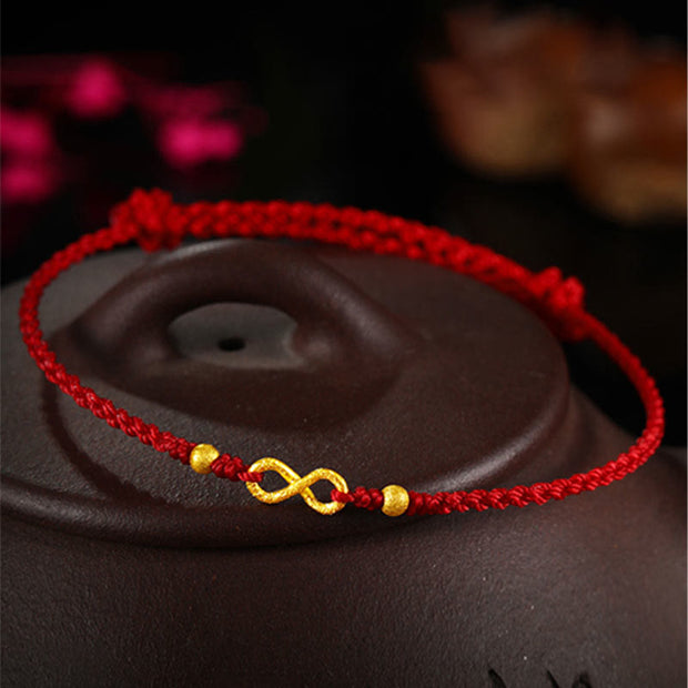 Buddha Stones 999 Gold Endless Knot Infinity Handmade Four Thread Wishful Knots Weave Luck Rope Bracelet