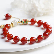 Buddha Stones Natural Red Agate Hetian Jade Fu Character Confidence Charm Bracelet Bracelet BS 6