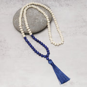 Buddha Stones Semi-Precious Gem Stones Wood Bead Necklace Multicolor Tassel Charms Chain Necklace Bracelet BS Lazurite