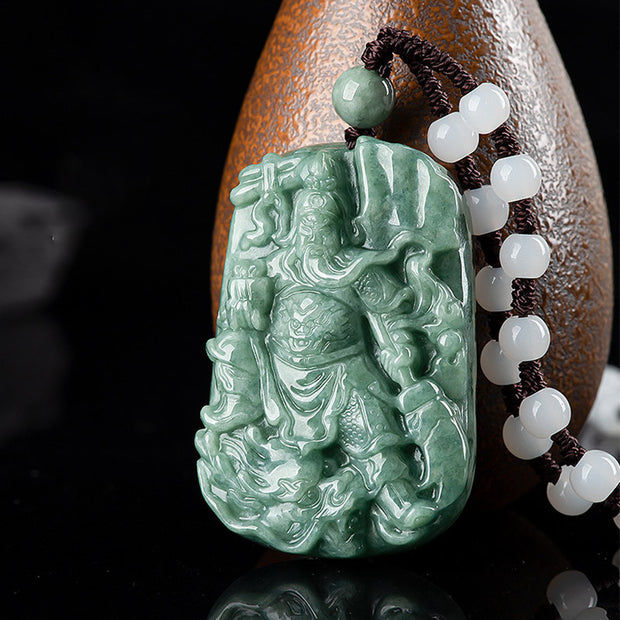Buddha Stones Natural Jade Guan Gong Amulet Wealth Necklace Pendant Necklaces & Pendants BS 5